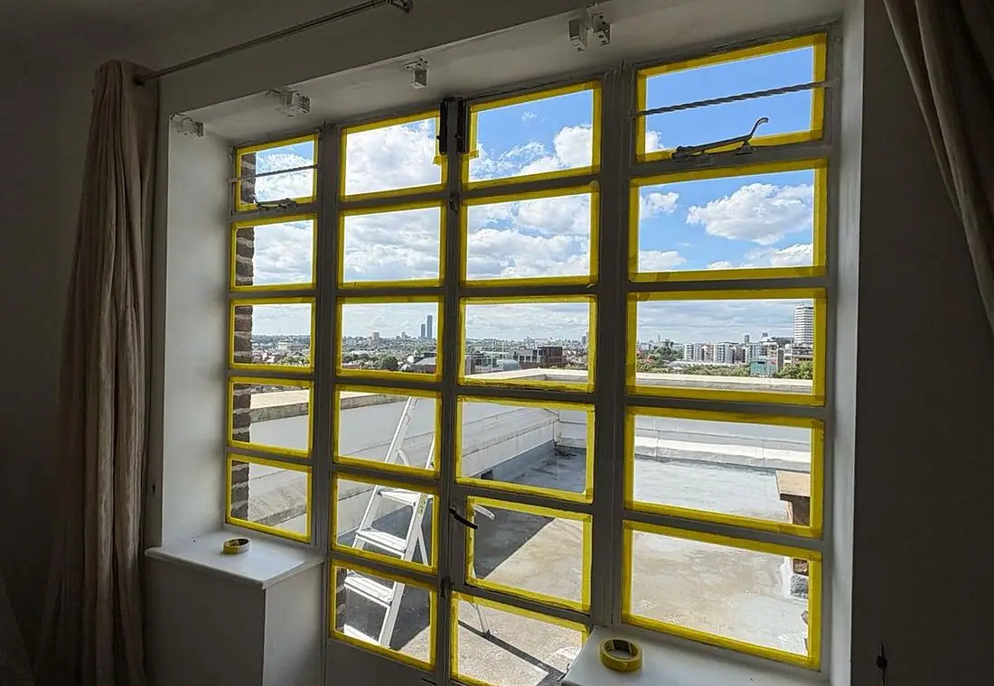 Crittall windows and the view from A top-floor flat at The Grampians