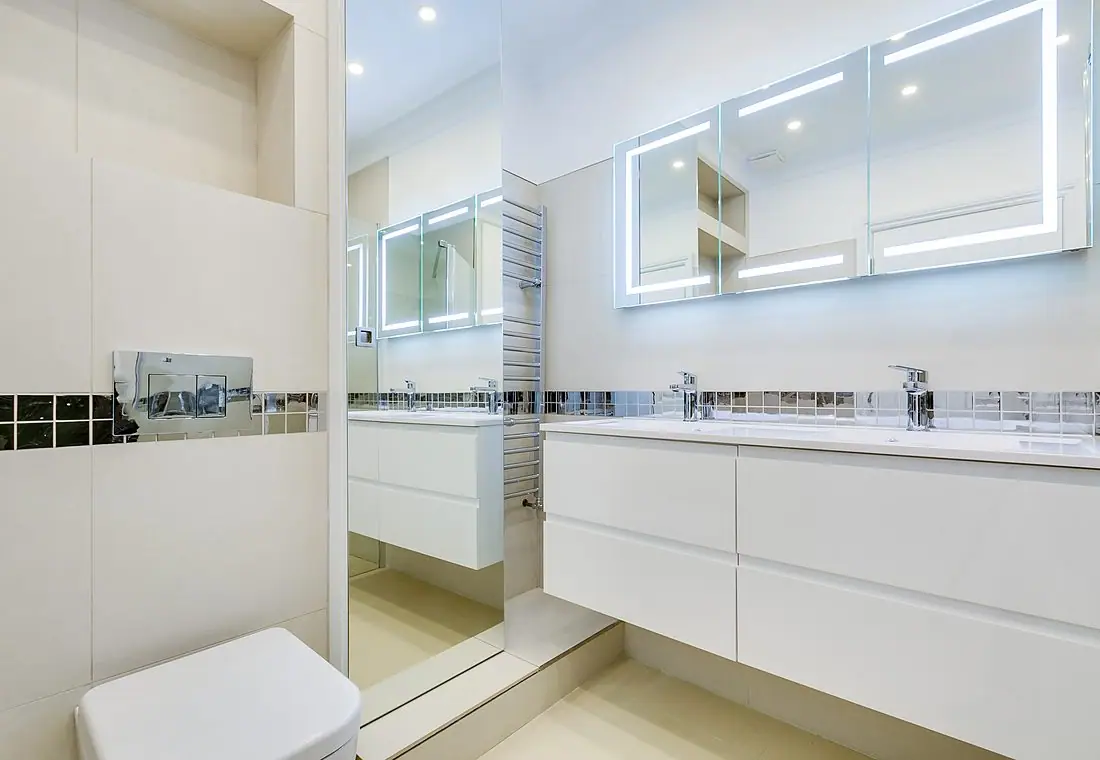 The finished main bathroom at the Trafalgar Square apartment