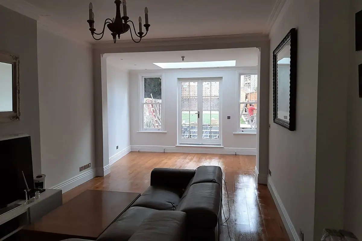 The finished open living space with rooflight