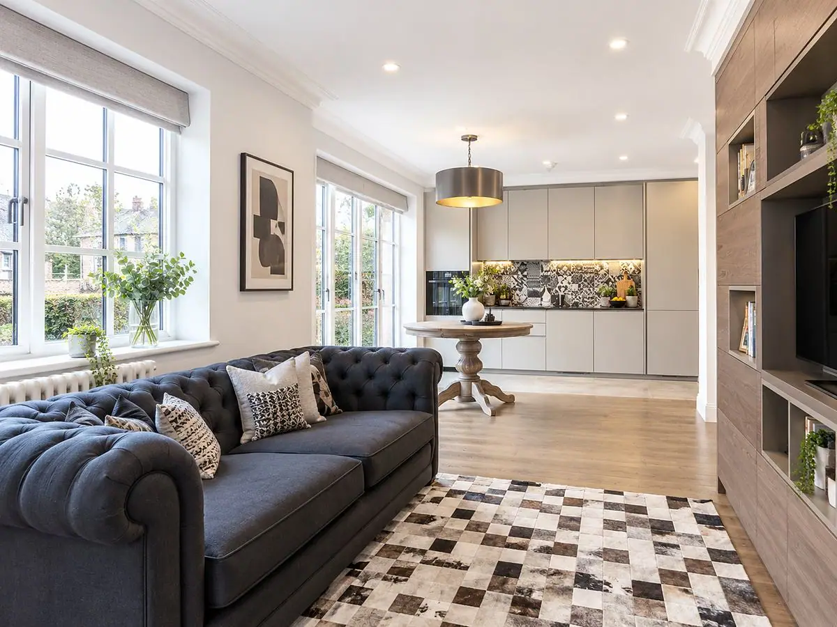 The finished open-plan living space in one of the completed flats